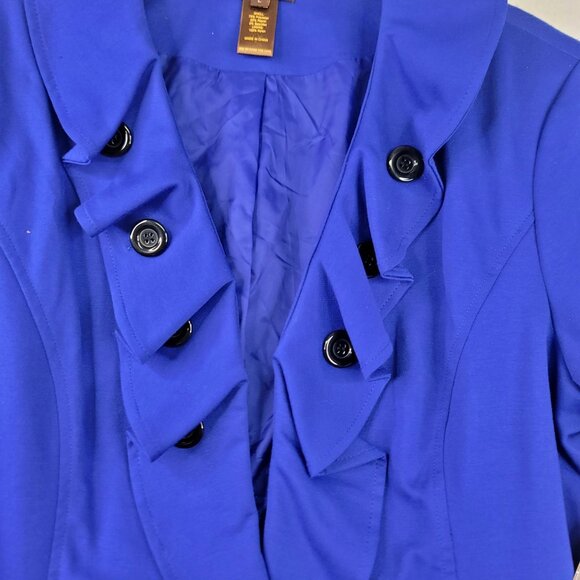Multiples Ruffle-Front Button Blazer Size L Marine Blue Stylish Layering New - Picture 3 of 14